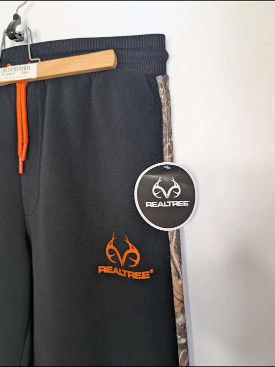 Realtree Black Joggers with Camo Side Panels and Orange Accents - Picture 2 of 14